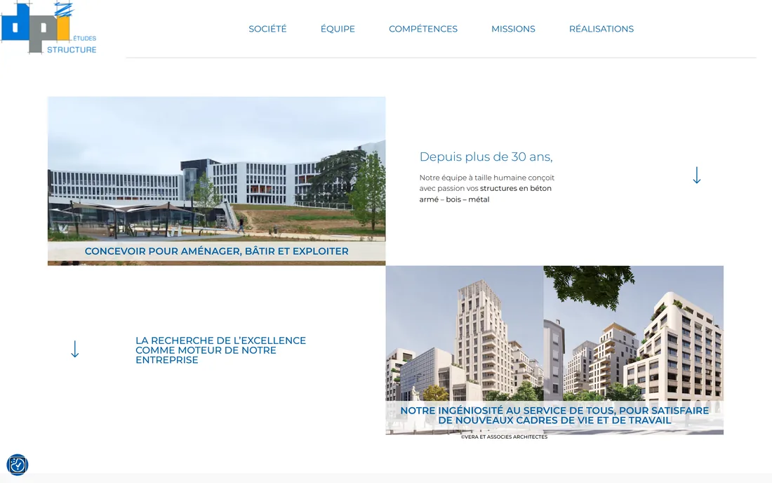 Page d'accueil du site DPI Structure, bureau d'études en structures béton, bois et métal, réalisé par IPT