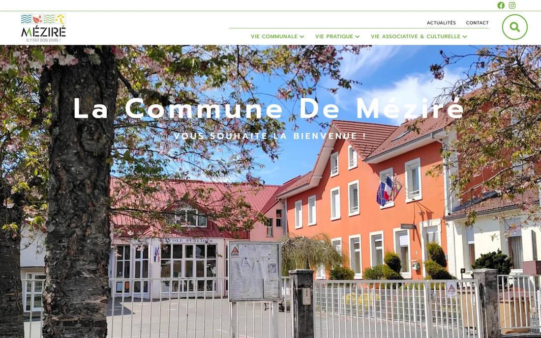 Page d'accueil du site de la commune de Méziré, site institutionnel de collectivité réalisé par IPT